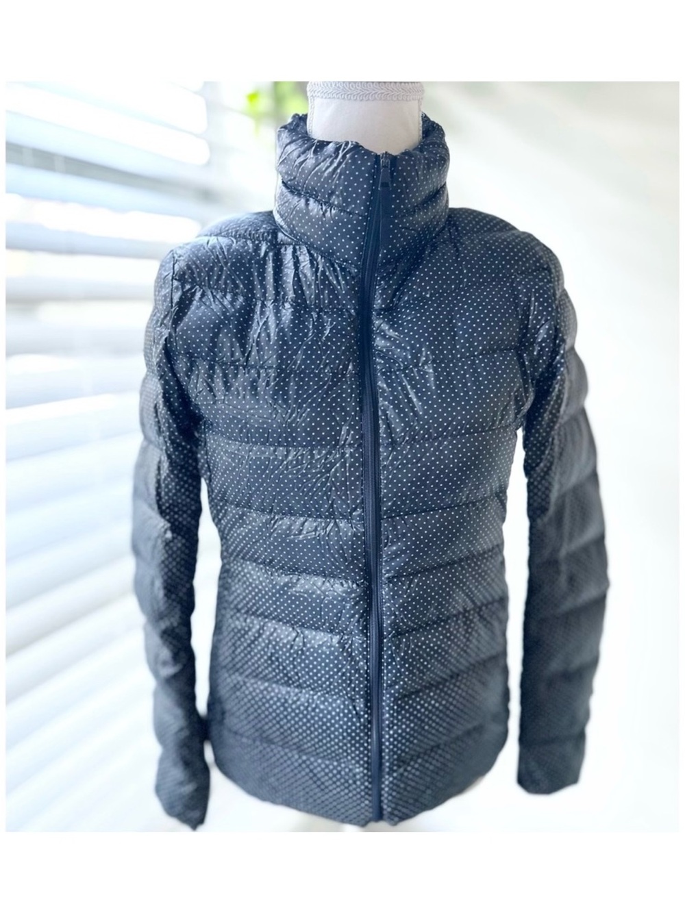 Uniqlo Navy Polka Dot Packable Down-Style Puffer
